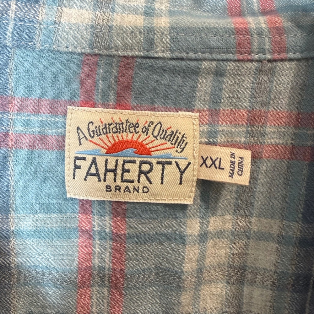 Faherty Cotton Flannel Button Down Collared Mens Shirt (XXL) Blue Lightweight - Picture 4 of 11
